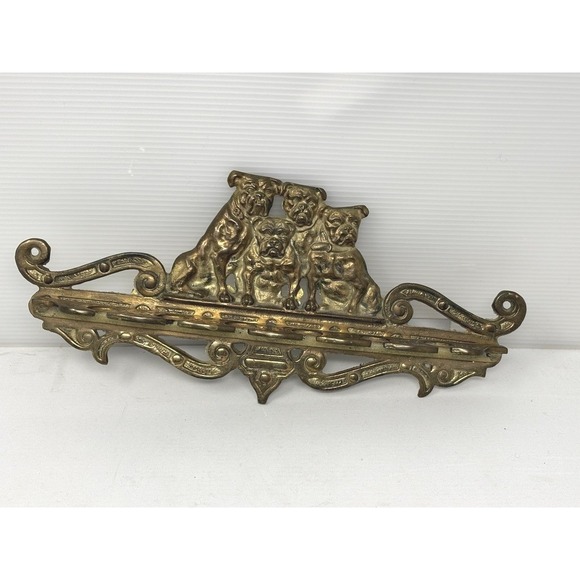Vintage Wall Mount Bulldog Dog Pipe Holder Smoking Rack Figural Ornate Brass - Picture 2 of 11